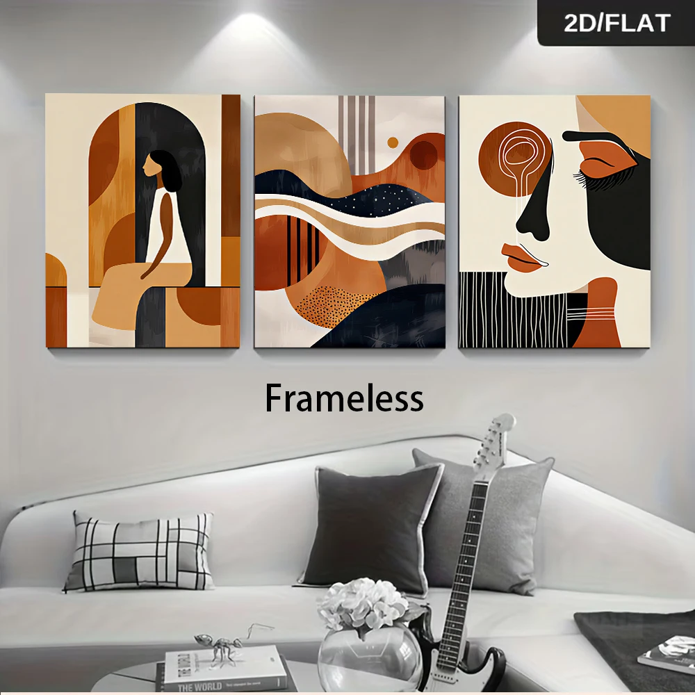 3pcs frameless Canvas Painting 1 set of triptych living room entrance frameless decorative paintings, modern Morandi color schem
