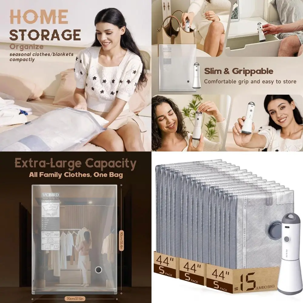 15 Bolsas Grandes de Almacenamiento al Vacío para Ropa, Ropa de Cama y Edredones - Ahorro de Espacio para Empacar y Mudanzas