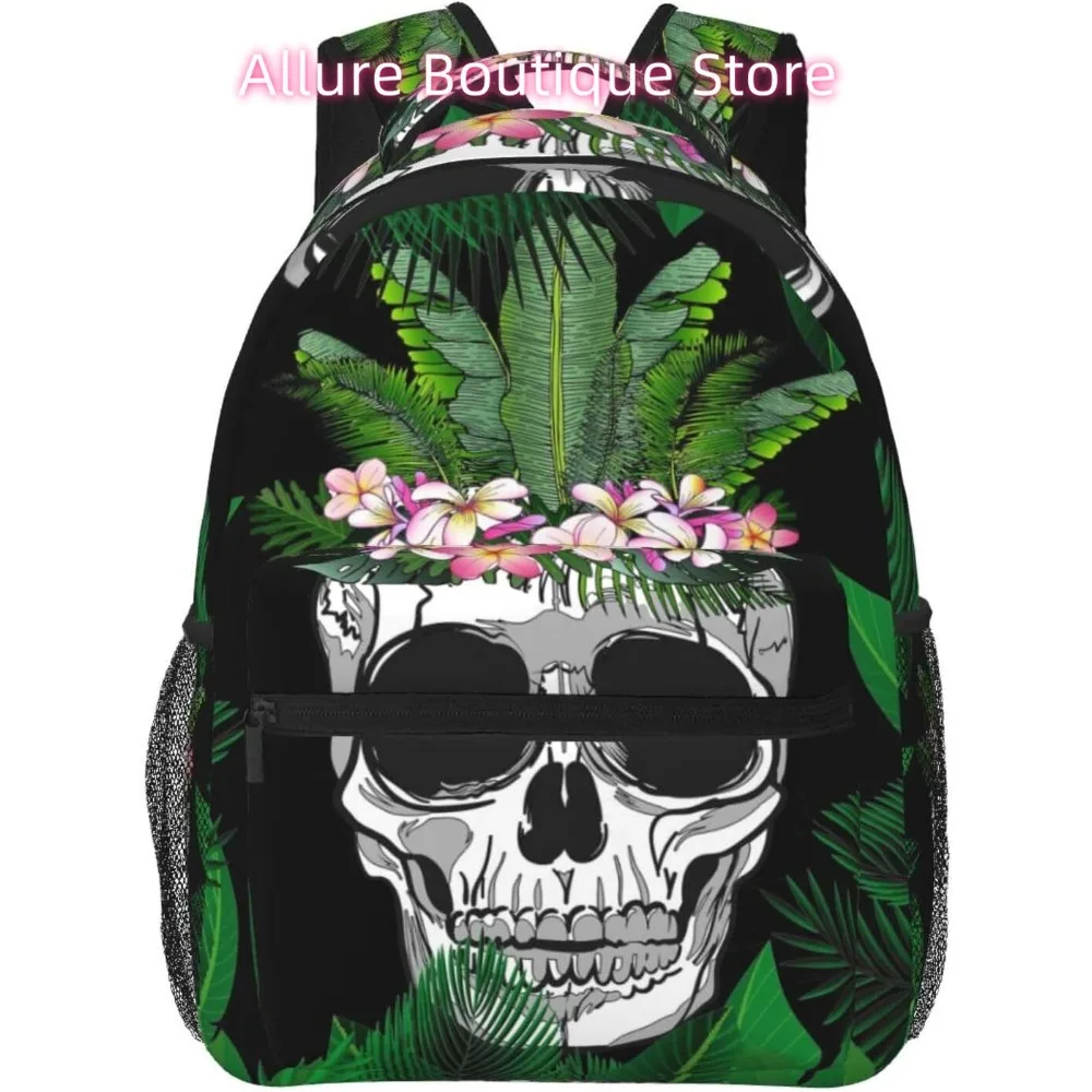 

laptop bag back to school Casual Skull Pattern Lightweight Laptop Backpack Lightweight Multipurpose Travel Casual Daypack Unisex