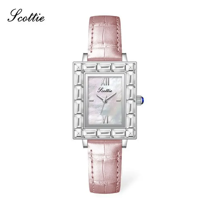 

New square belt women's watch pink square diamond fritillary watch