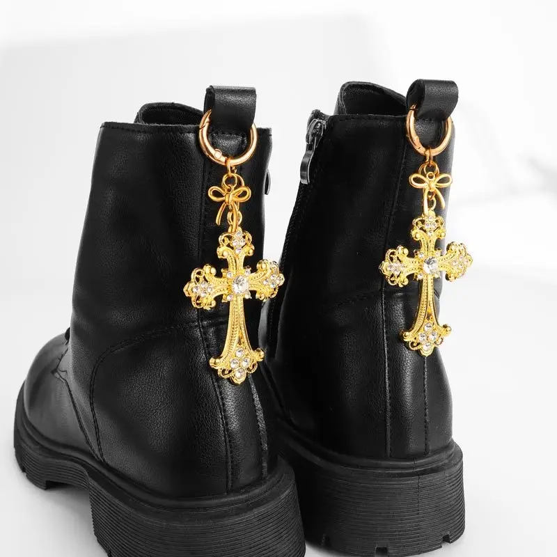 2Pcs Light Luxury Gothic Bow Rhinestone Cross Shoe Charms, Unisex, for Daily Wear, Party Outfit & Gift