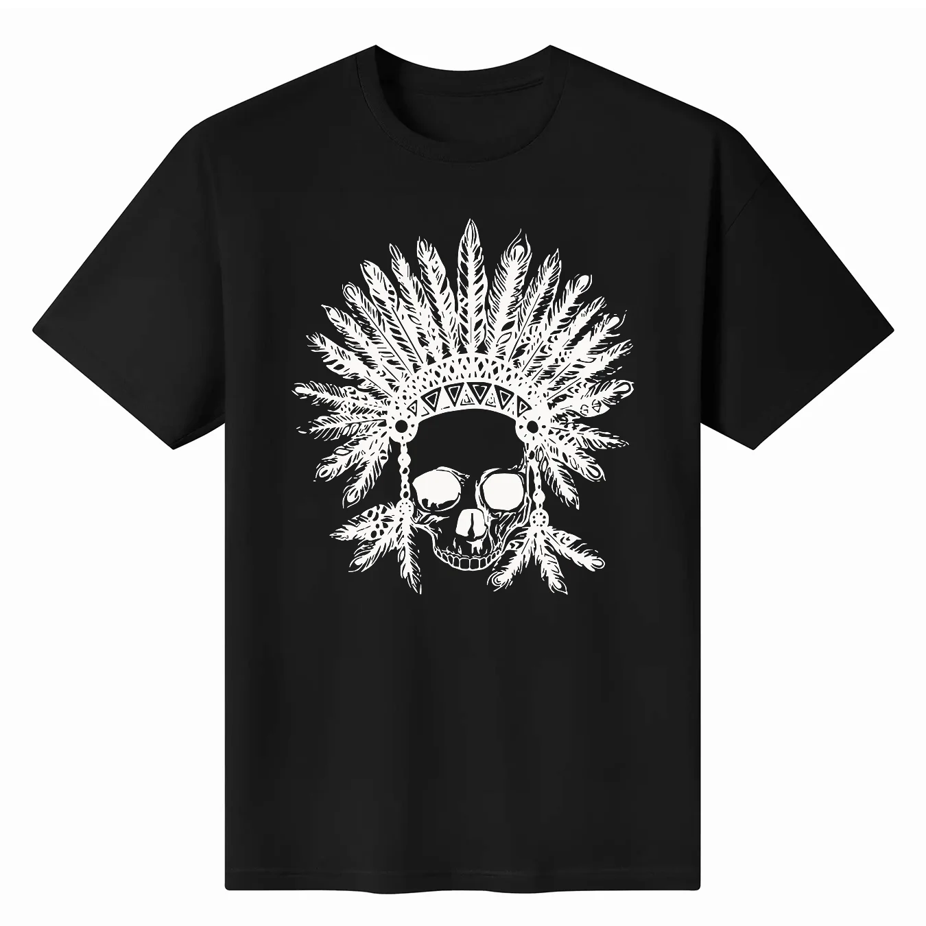 

New Native Feathered Crown Skull Art T Shirt Long Or Short Sleeves