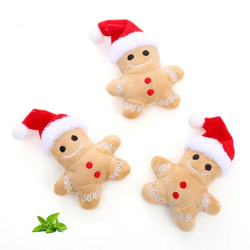 1pcs Pet Cute Christmas Gingerbread Man Cat Teaser Plush Toy Interactive Toy For Cat Indoor Supplies Teething Toys Gift