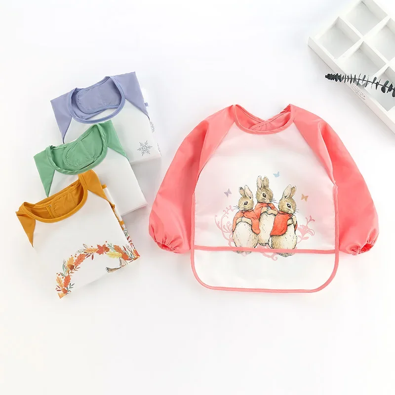 Baby's Soft Waterproof Bib Kid Long Sleeves Adjustable Feeding Cloth Little Boy Girl Painting Smock Child Meal Eating Apron
