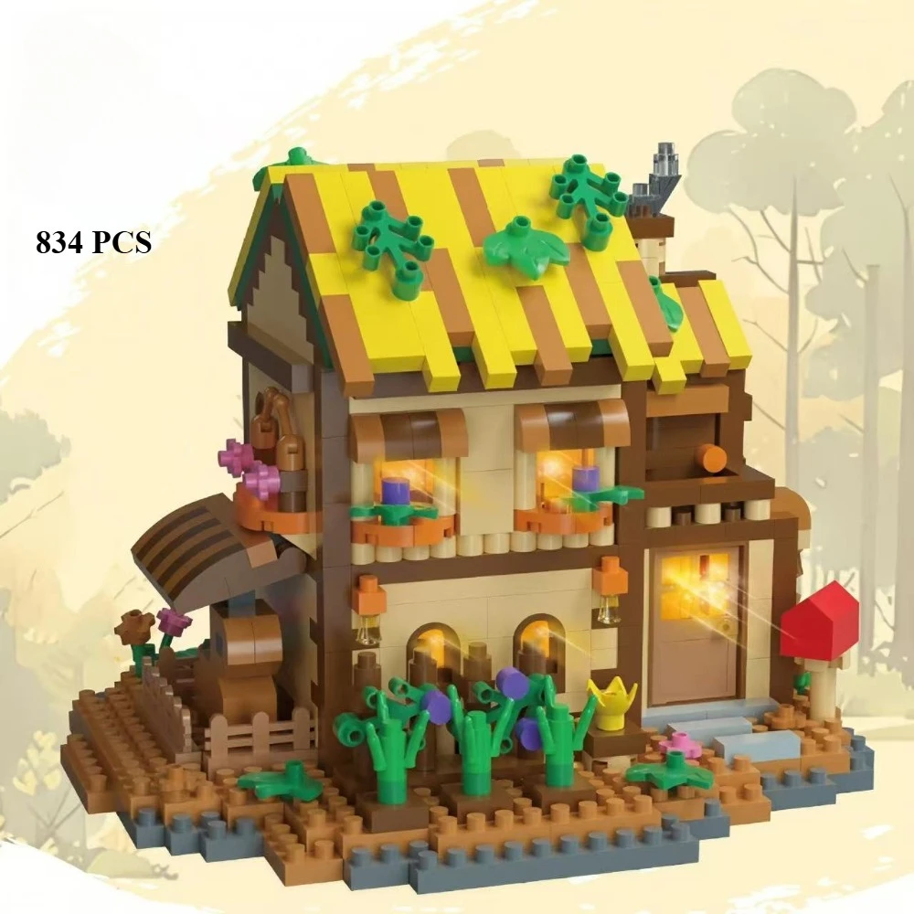 MOC Miniature Forest Wooden Tree House Bouquet Building Blocks Set Windmill Flower Cabin Villa Toys For Children Birthday Gifts