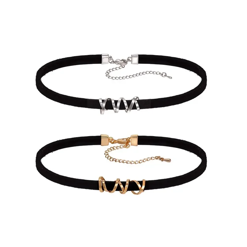Collana, colletto nero a spirale, fascia divertente, catena da collo da donna, catena corta alla clavicola, fascia da collo da donna
