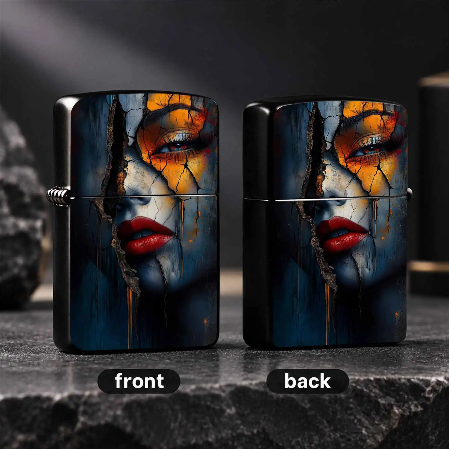 Creative Cracked Face Art Lighter, Unique Textured Stylish Portable Igniter With Stunning Abstract Human Face Print, Delicate Artistic Decor Accessory For Daily Use, Party, Gifting And All Scenarios, Exquisite Niche Practical Present For Ar