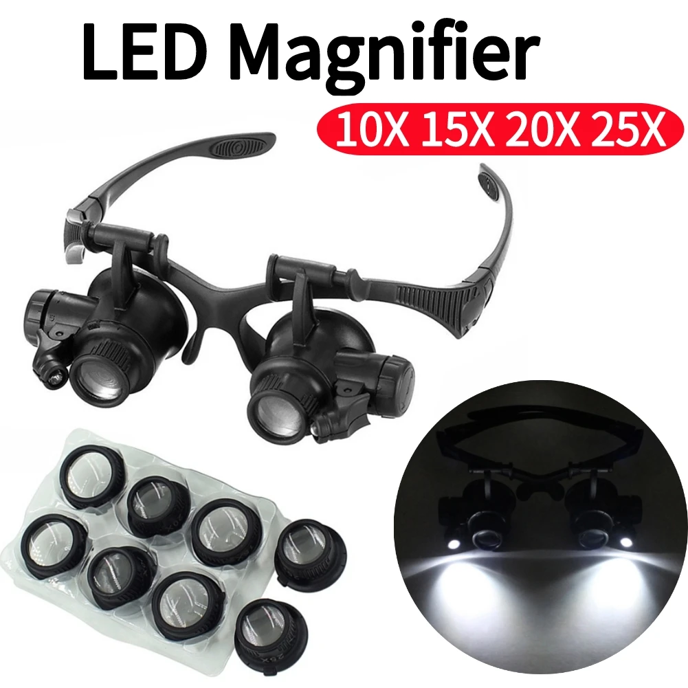 Óculos de reparação lupa terceira mão capacete lupa led cabeça lupa vestindo lupa óculos lupas para leitura