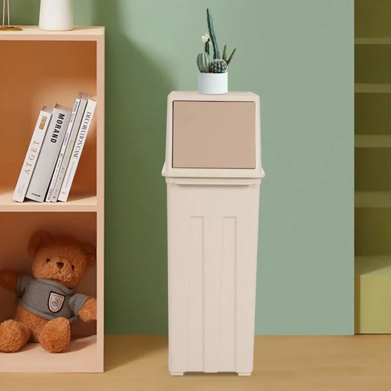 

Gallon Trash Can, Khaki Slim Trash Can With Lid, Tall & Narrow Trash Bin