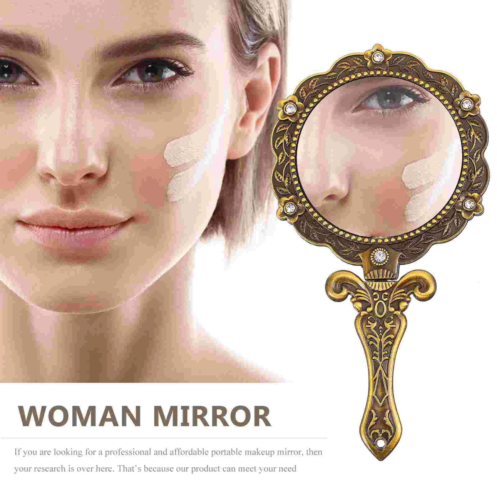 Vintage Hand Mirror Handheld Mirror Hand Mirrors with Handle for Makeup Mirror Gold