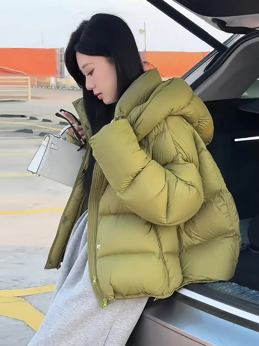 

Женская утепленная белая пуховая куртка-пуховик с капюшоном и шнурком, трендовая модель Зима 2025, новинка