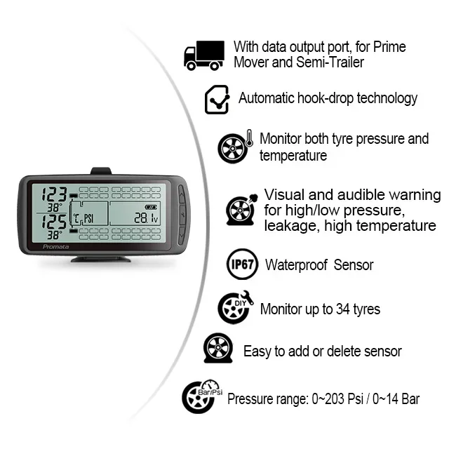 Truck Bus Tpms 8 10 12 14 16 18 26 Sensor 203Psi Wheels Tire Pressure Monitoring System Sensors Tire Pressure Trailer