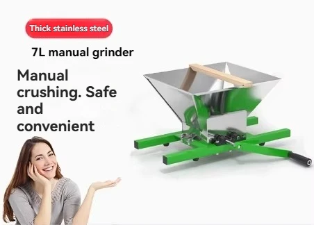 Hand Operated Fruit Crusher Hand Crank Stainless Steel Crusher 7L Manual Fruit Crusher for Apple Wine Grape Berry