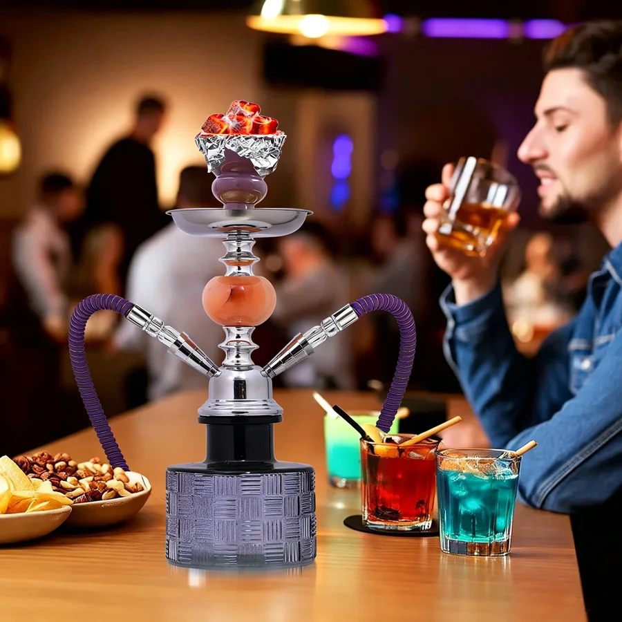 Portable 2 Hose Complete Hookah Shisha Kit With Ceramic Bowl Tongs Hookah Hose Shisha Nargile Sheesha Narguile Chicha Hookah