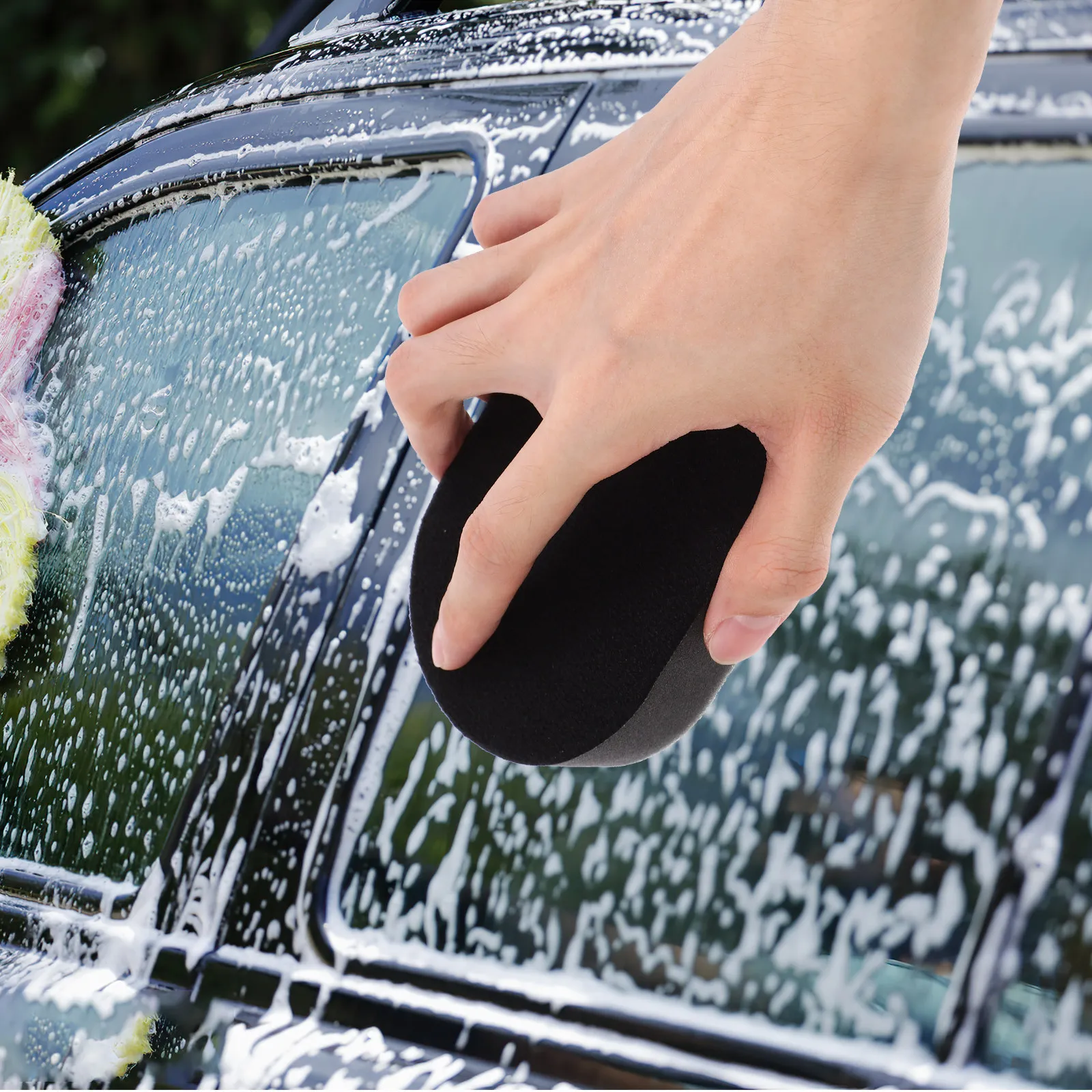 Auto Sponge for Car Wheel Cleaning Premium Dense Foam Car Wash Sponge Replaceable Ergonomic Handle Multi Surface Cleaning Tool