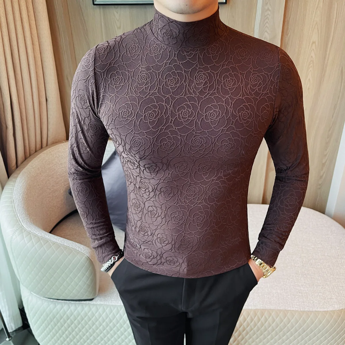 

Мужская приталенная майка со средней высотой и длинными рукавами - новое осенне-зимнее поступление, термобелье для коррекции фигуры