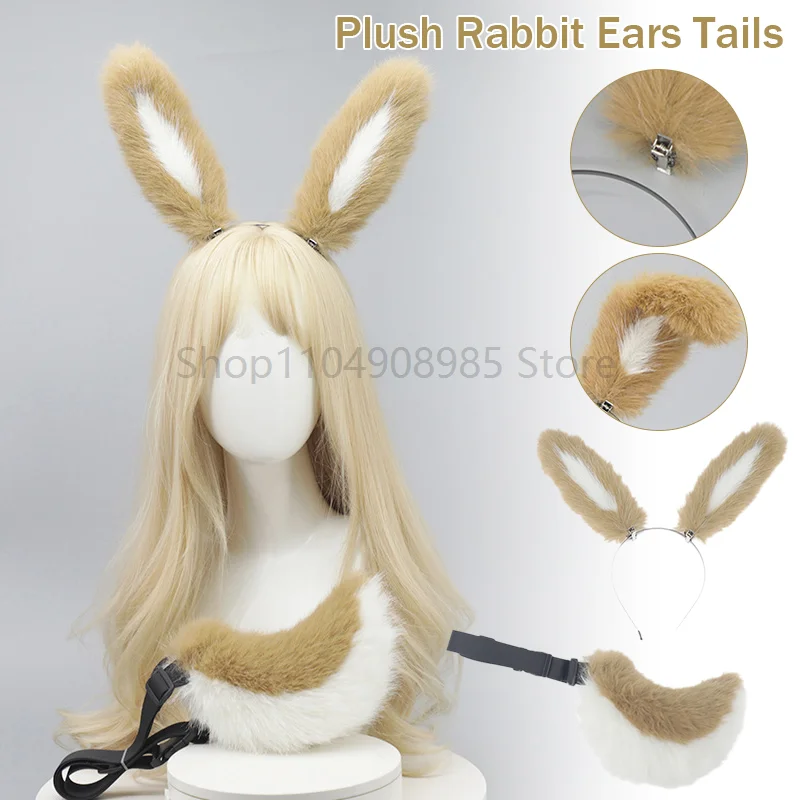 

A Bunny Ears Realistic Furry Headband Plush Animal Tail Cosplay Props Fursuit Women Carnival Party Fancy Dress Halloween Costume