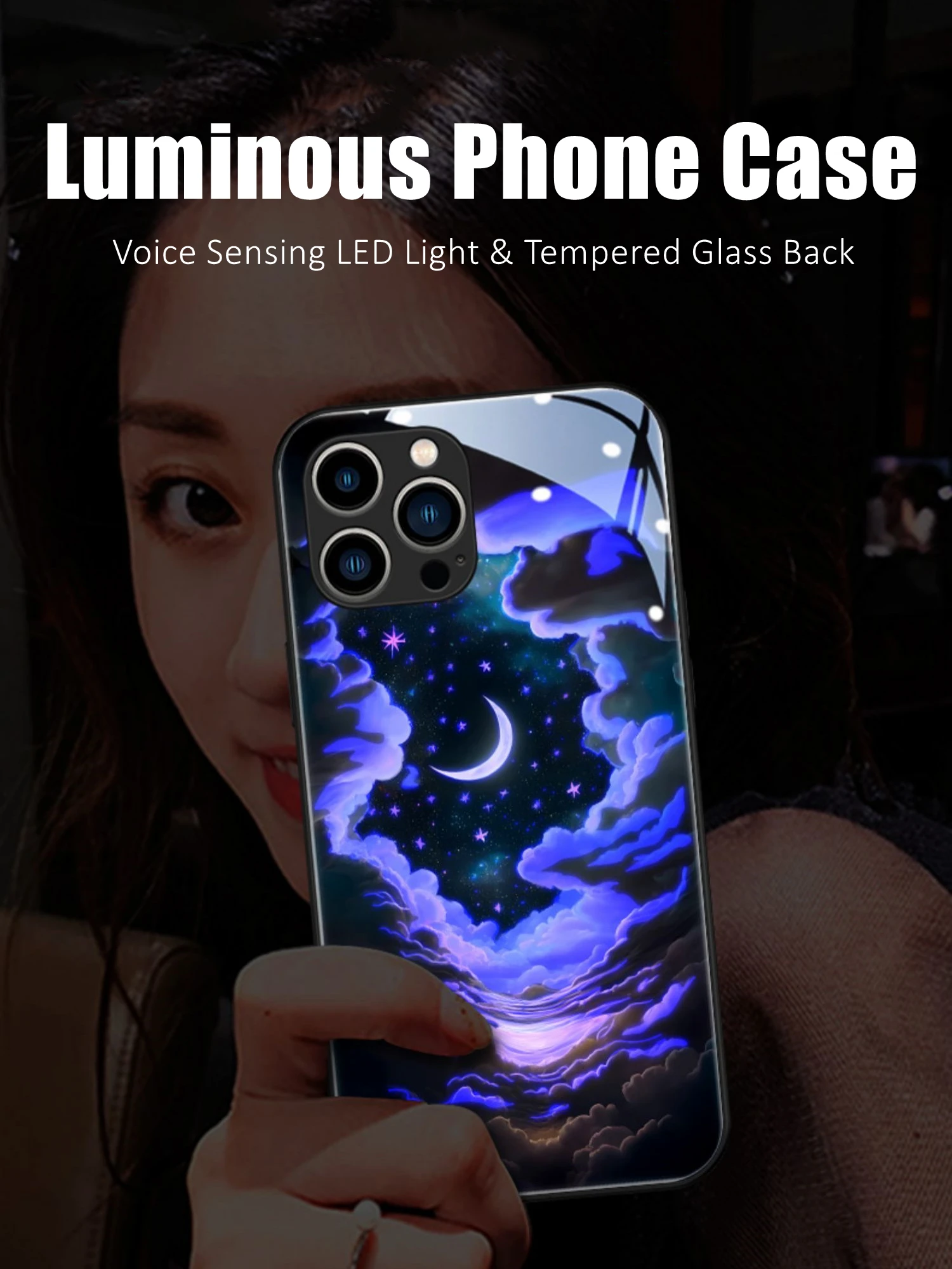 Night Sky Colorful LED Light Glow Luminous Tempered Glass Phone Case for Samsung S24 S22 S23 Note 10 20 A14 A54 A73 Plus Ultra