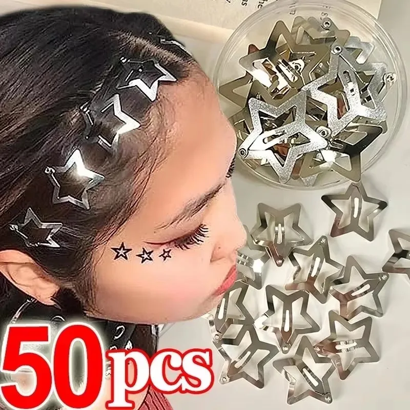 10/20/40/60pcs Star Snap Hair Clips, Silver Gold Y2K 2000s Metal Non-Slip Barrettes Cute Hair Accessories for Women Girls