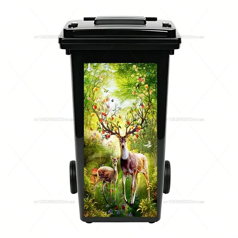 Plant landscape painting trash can stickers, outdoor trash can stickers, PVC waterproof decorative stickers