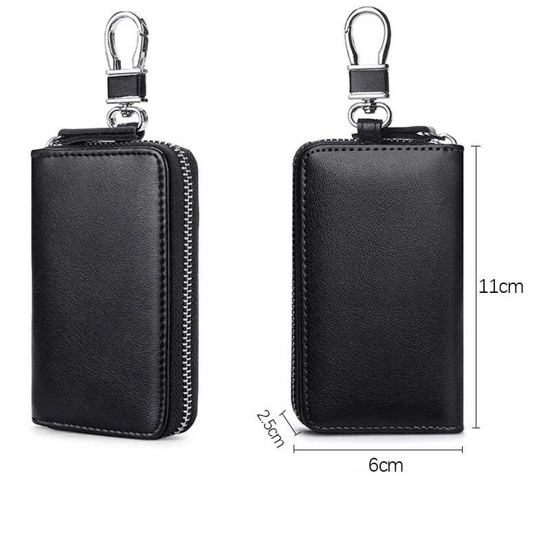 Mini llavero de cuero con cremallera para hombre y mujer, cartera organizadora para llaves de coche, tarjetero