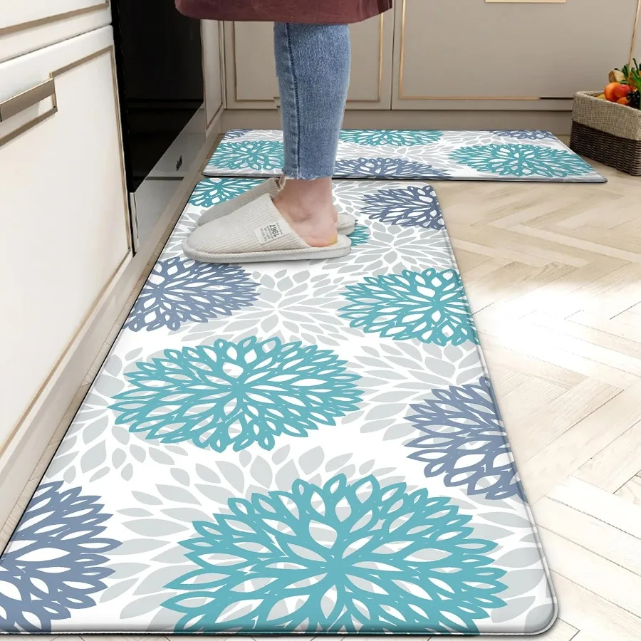 

Teal Kitchen Mats Set of 2 Cushioned Anti Fatigue Kitchen Rugs Non Slip Waterproof Runner Memory Foam Kitchen Floor Mat Comfort