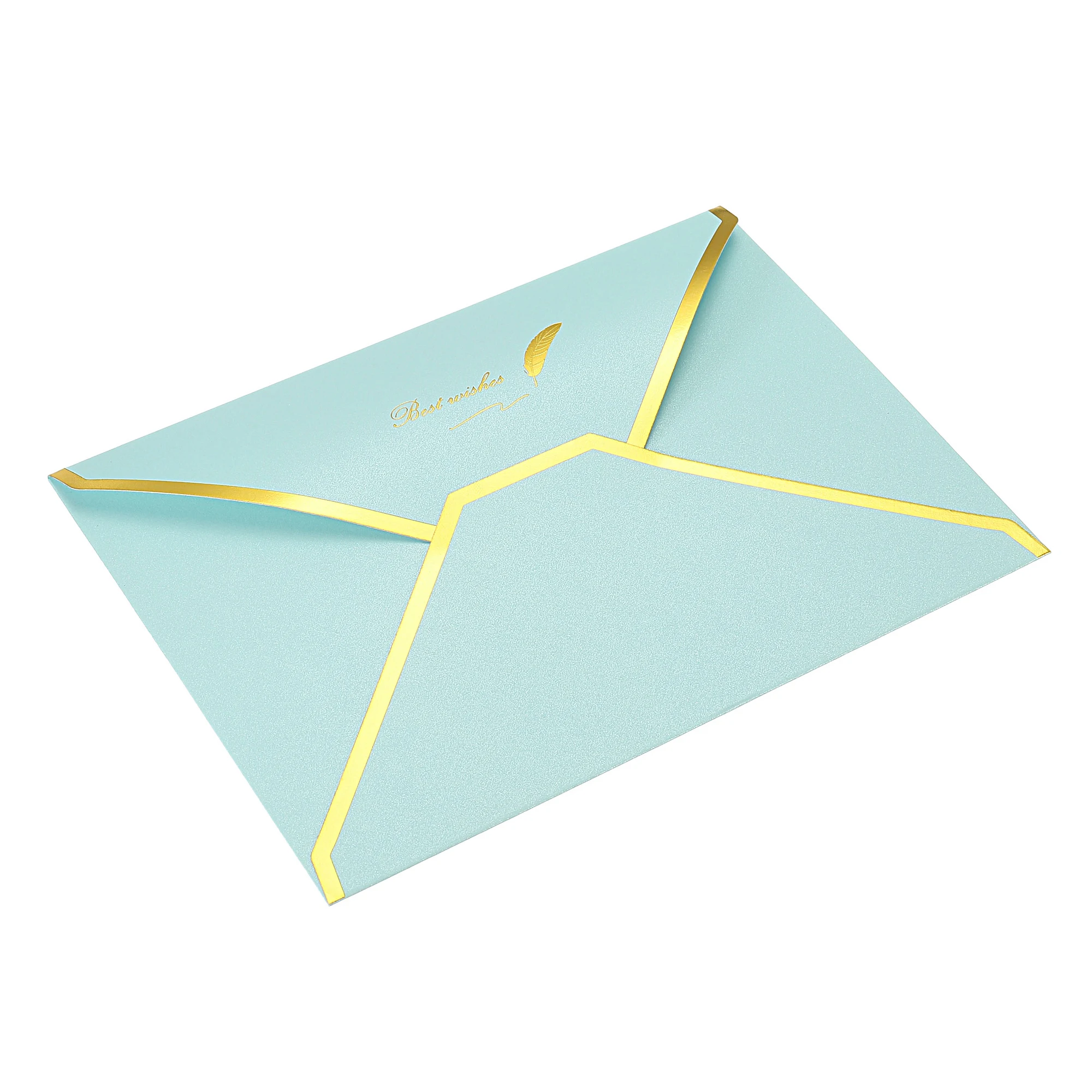 10Pcs V Flap Envelopes 7 x 5'' Luxury Style Gold Border Greeting Card Envelope for Invitations Weddings