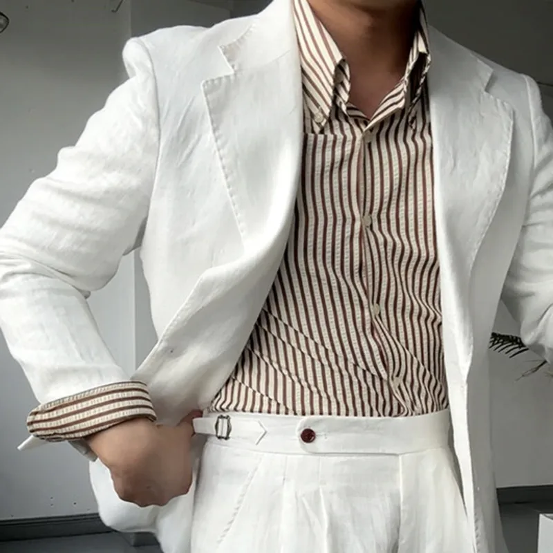 Keten Vintage Blazer Rahat Erkekler İtalyan Blazer Erkekler Lüks Hombre Chaqueta Hombre Düğün Damat Resmi Sosyal Kulüp Kıyafetleri Ceket