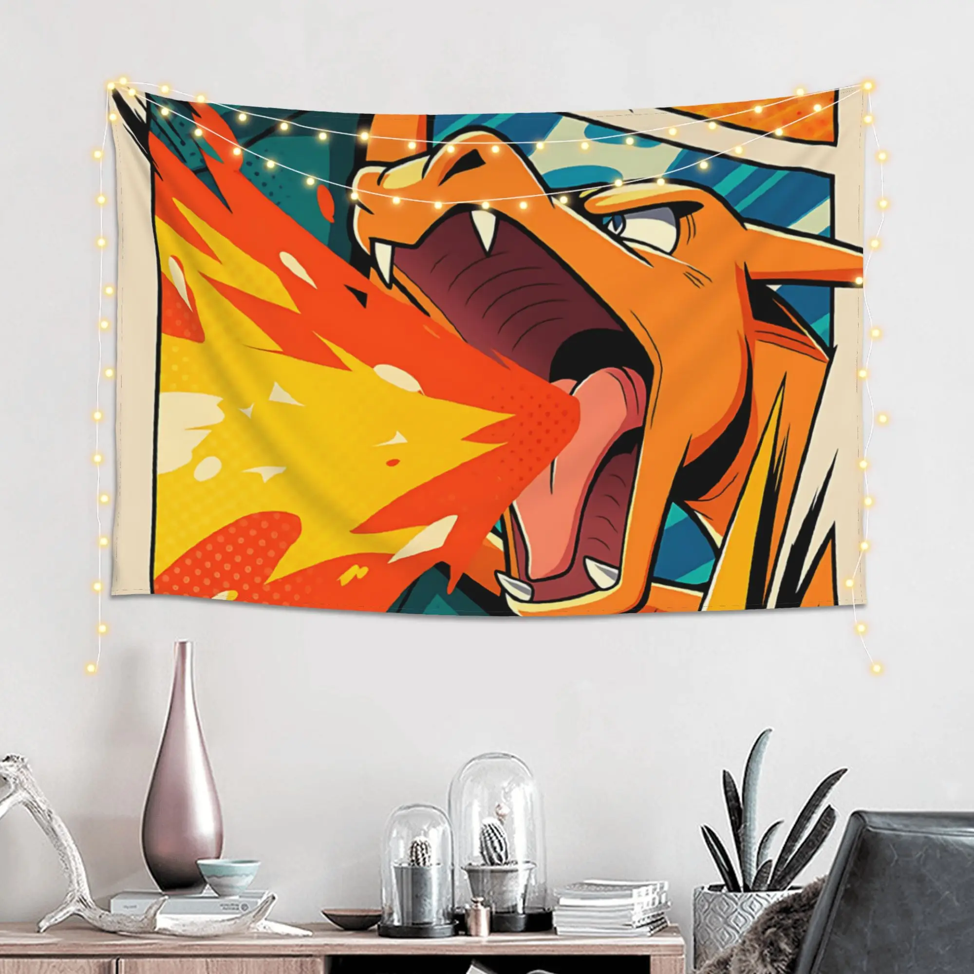 Cutecore Pokemon Theme Charizard Fire Blast Tapestry Bedroom Decoration  Wall Hanging Blanket Tapestry Cool Stuff For Room