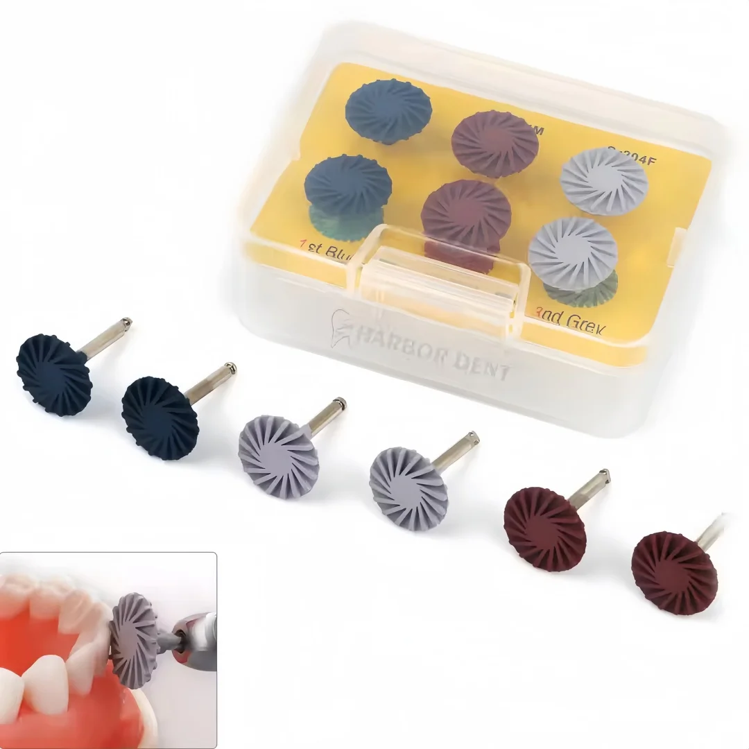 

6pcs Dental Polishing Wheel Spiral Wear Resistant Polishing Disc Diamond Bur Polishing Resin Wheel Dental Oral Care Tools