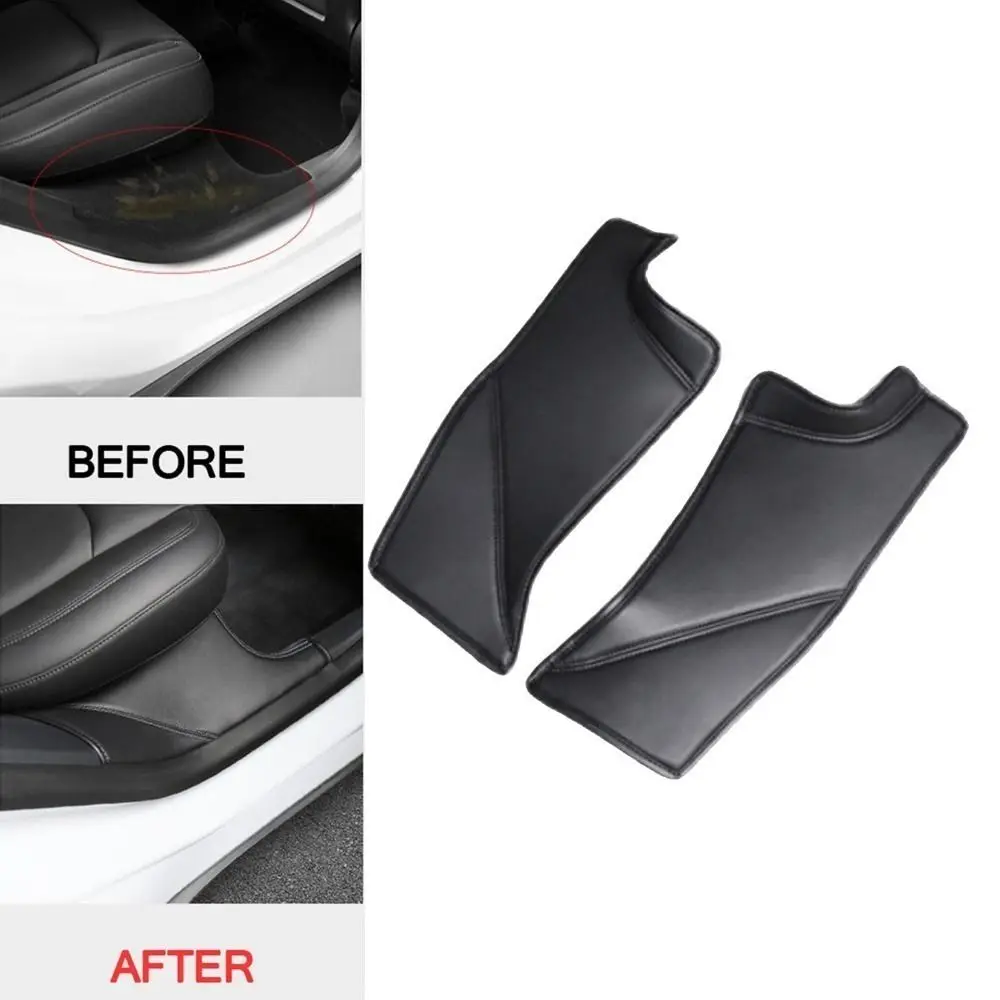 2 Pcs PU Leather Anti Kick Pad Accessories Hidden Protection Side Defense Kick Pad Black LHD/RHD Rear Door Sill Protector