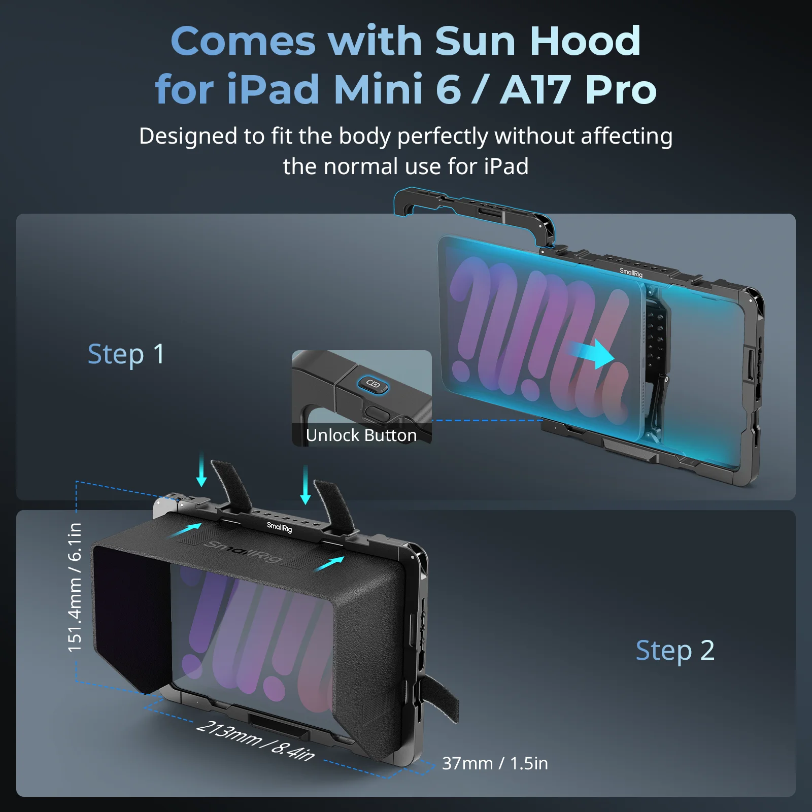 Smallrig-iPad mini 6,a17 pro,取り外し可能なベルクロ,サンフード,クイックリリースハンドルと互換性,md5058用のケージ
