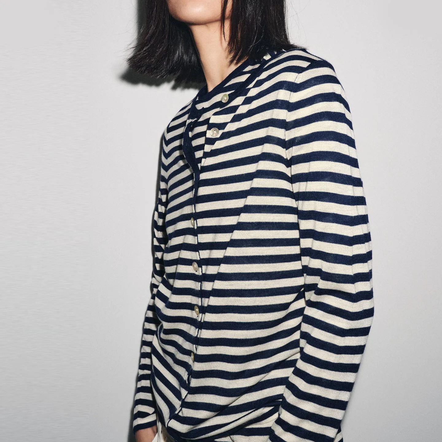 Chaqueta de Punto a Rayas de Moda para Mujer Z, Estilo Simple, Prenda Exterior Combinable con Todo, Manga Larga, Cuello ...