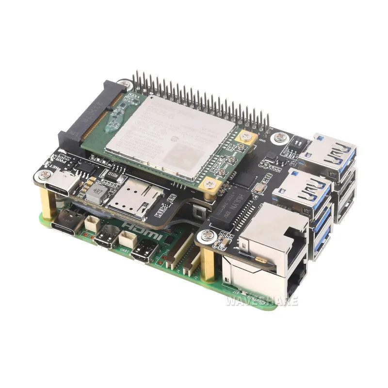 Pcie para mini pcie/gigabit ethernet/usb 3.2 gen1, para raspberry pi 5, suporta módulo 4g, rede de alta velocidade