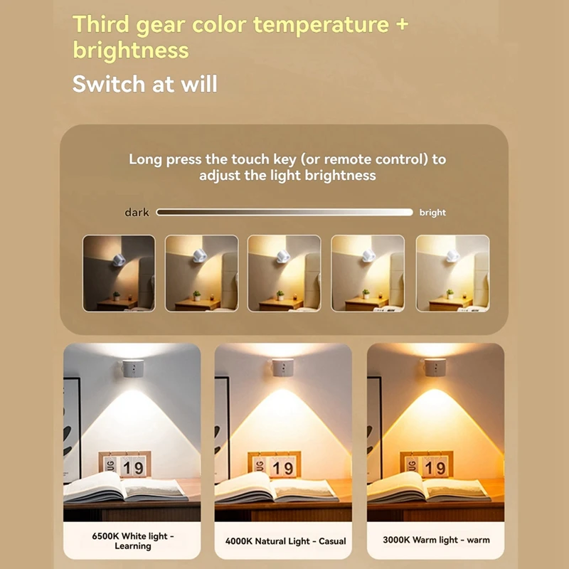 Nail-Free Double-Head Warm Light Wall Lamp Home Bedroom Bedside Lamp Corridor Advanced Atmosphere Nightlight Black-SPMI