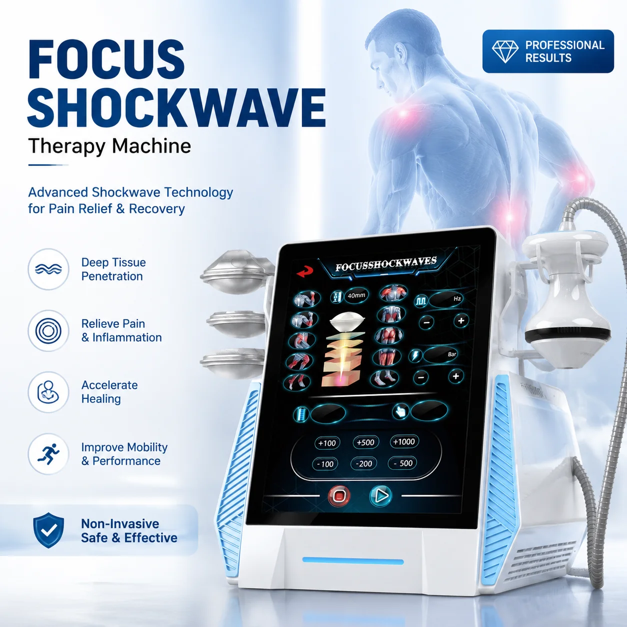 Professional Shockwave Therapy Machine Physiotherapy Equipment Body Recovery Muscle Relaxation Device with Focused Acoustic Wave