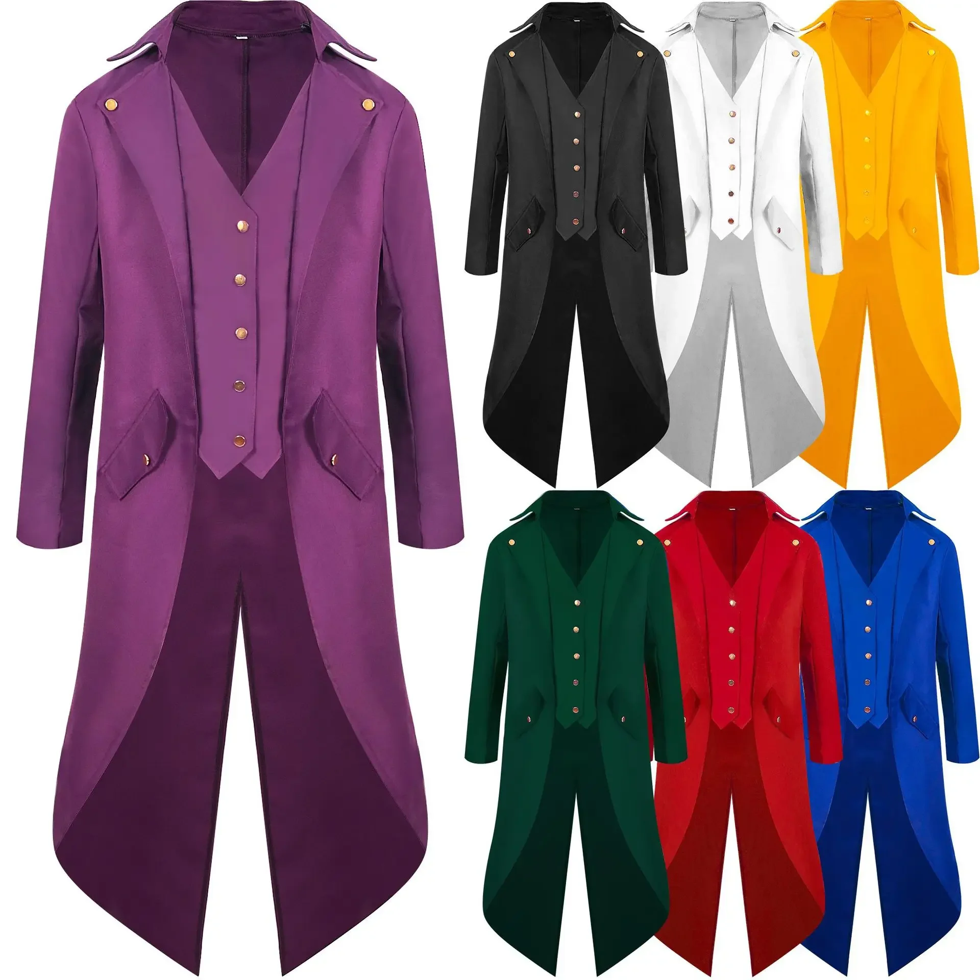 

Anime Men Medieval Steampunk Costume Vintage Tailcoat Jacket Gothic Magician Ringmaster Coat for Men and Kids Size