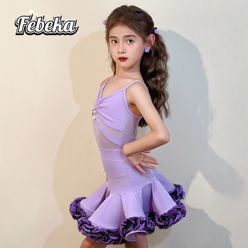 Traje de treinamento de dança latina menina novo traje de desempenho das crianças regulamentos de competição vestido de dança latina