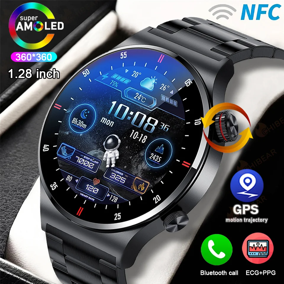 

2025 Новые Смарт-часы с Bluetooth для мужчин NFC, полноэкранный монитор артериального давления, ЭКГ, монитор здоровья, спортивный браслет, водонепроницаемые умные часы