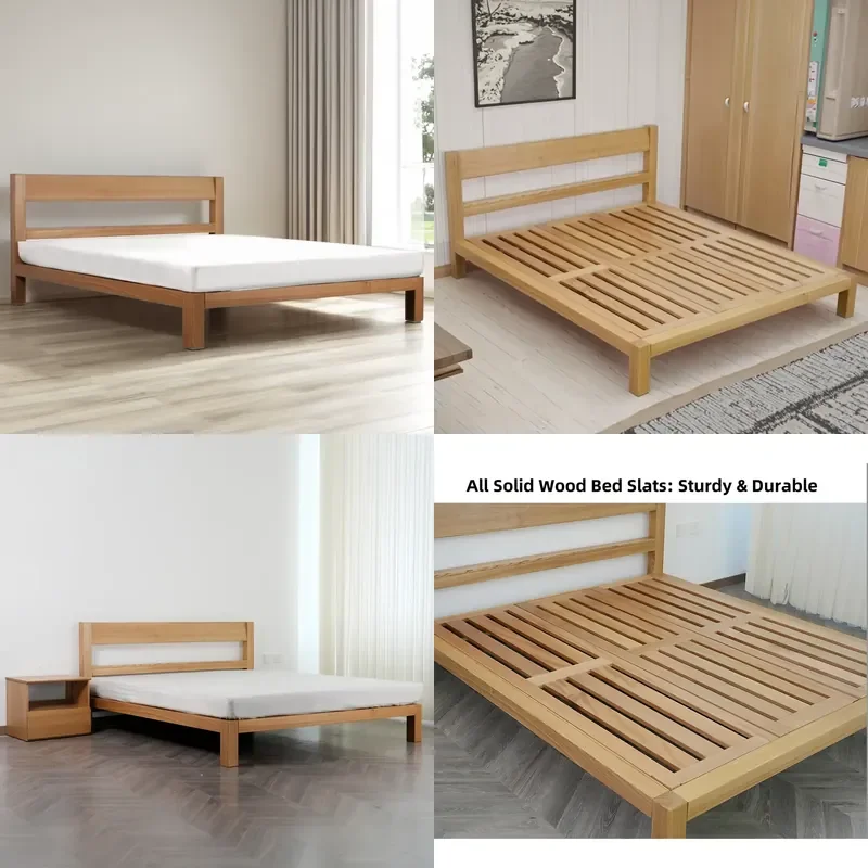 Nordic minimalist wooden bed solid wood frame suitable for bedrooms