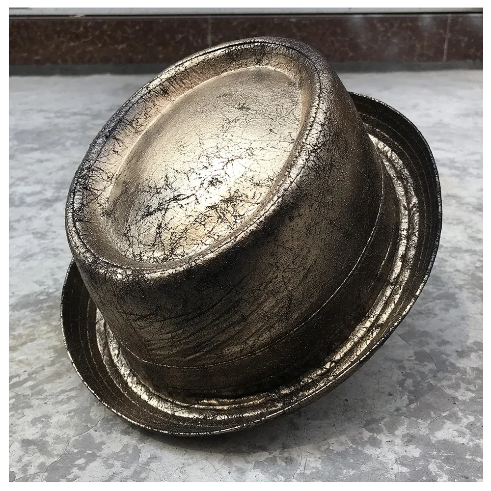 

100% Leather Steampunk Hat For Men Fedora Hat Gold Pork Pie Hat Gear Glasses Flat Top Hat Gentleman Bowler Gambler Cosplay Hat