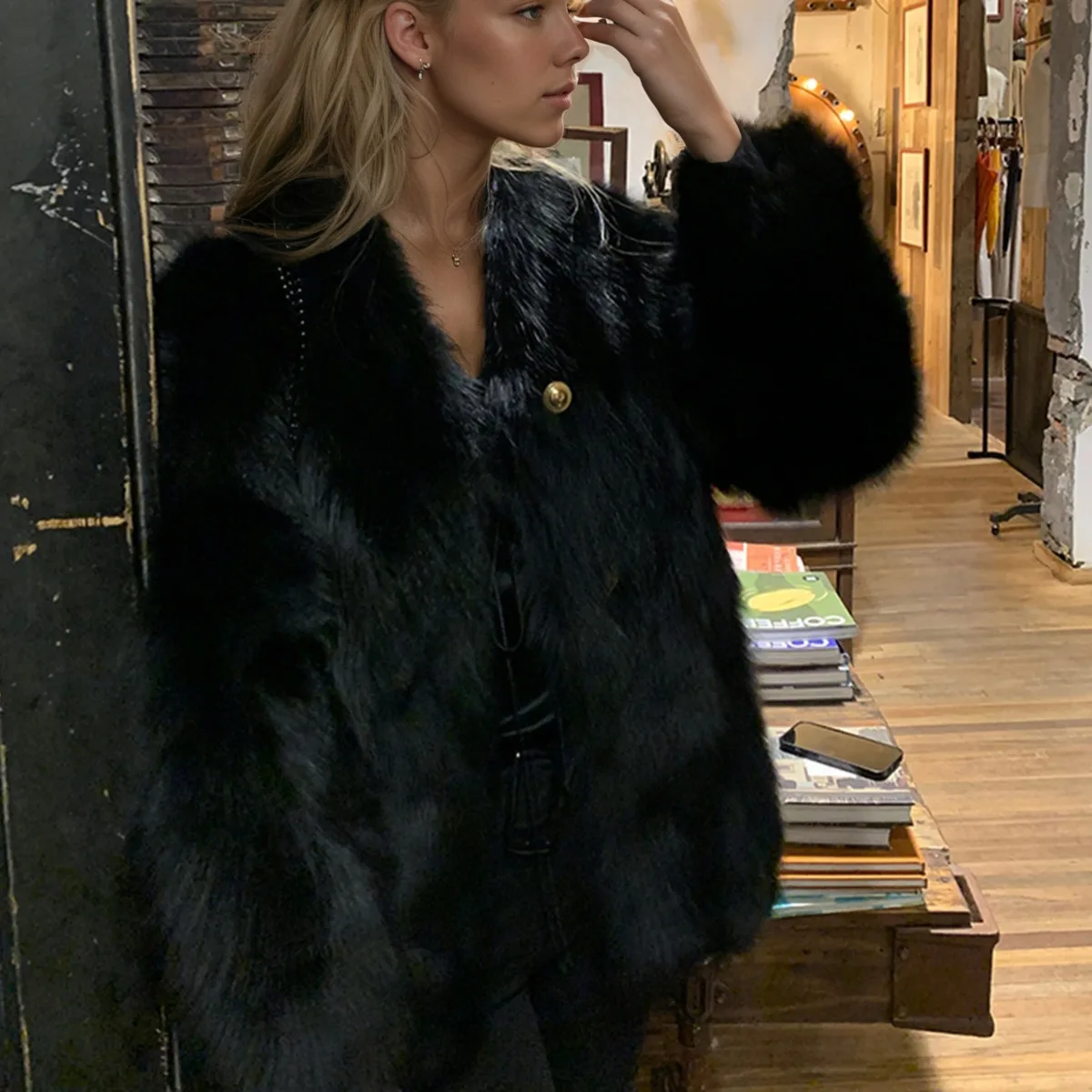 BJTZ 2025 جديد الشتاء فو الفراء معطف المرأة التخسيس مصمم قسط أنيقة الحد الأدنى كسول نمط مريح ملابس خارجية غير رسمية #5