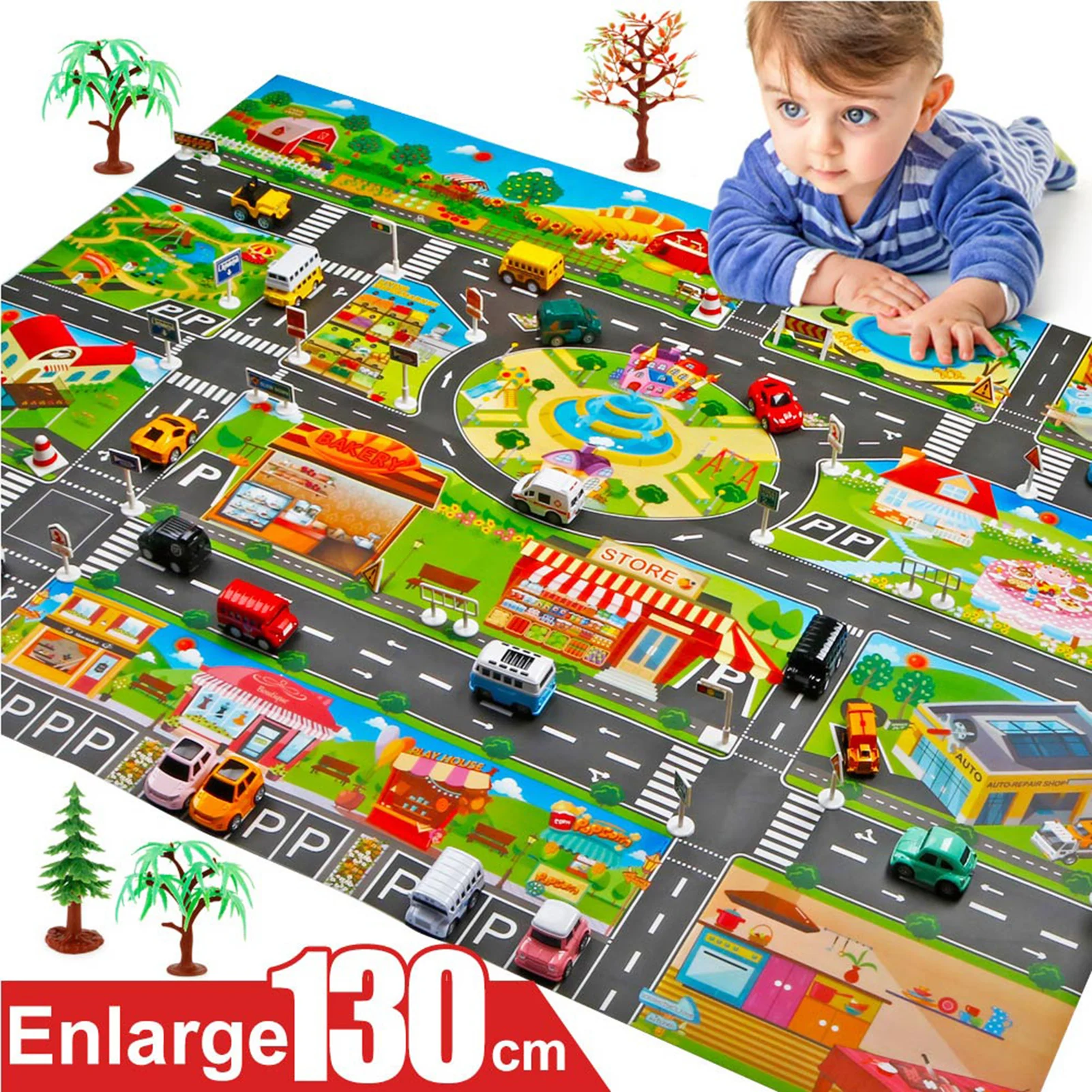 

Kids Playmat City Traffic Road Map Mat Car Parking Lot Roadmap Children Early Education Tools Baby Game Carpet 100*130cm