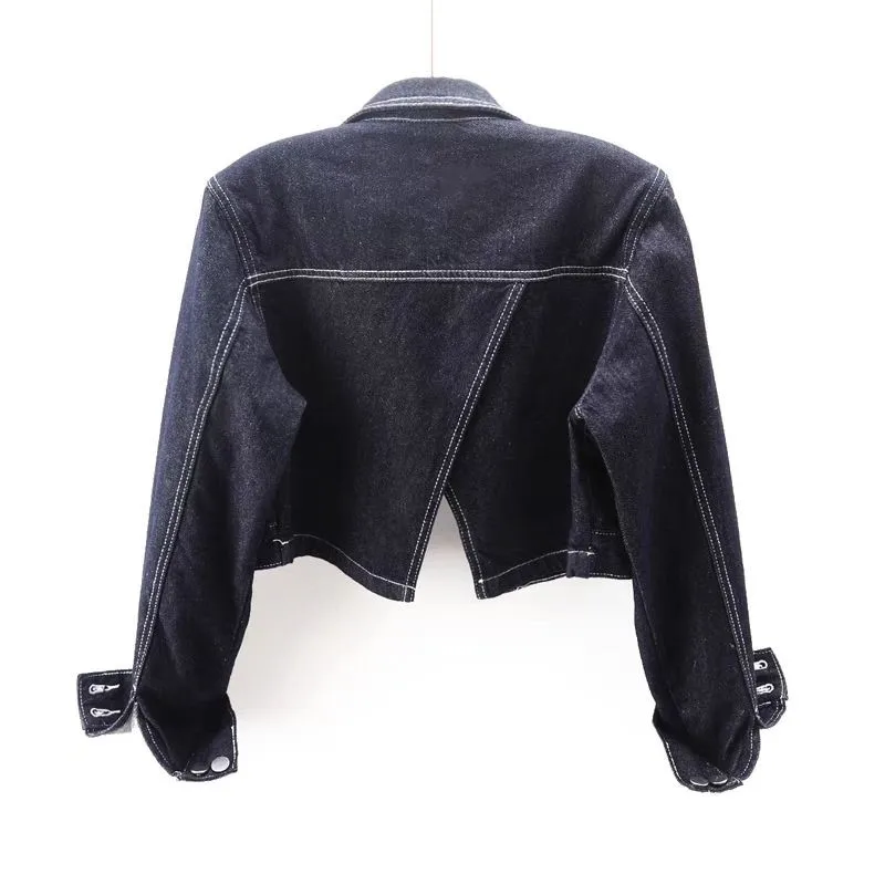 

Spring Aautumn New Vintage Denim Jacket Women Casual Short Cowboy Outerwear Loose Solid Color Rear Fork Jeans Coat Female B1319