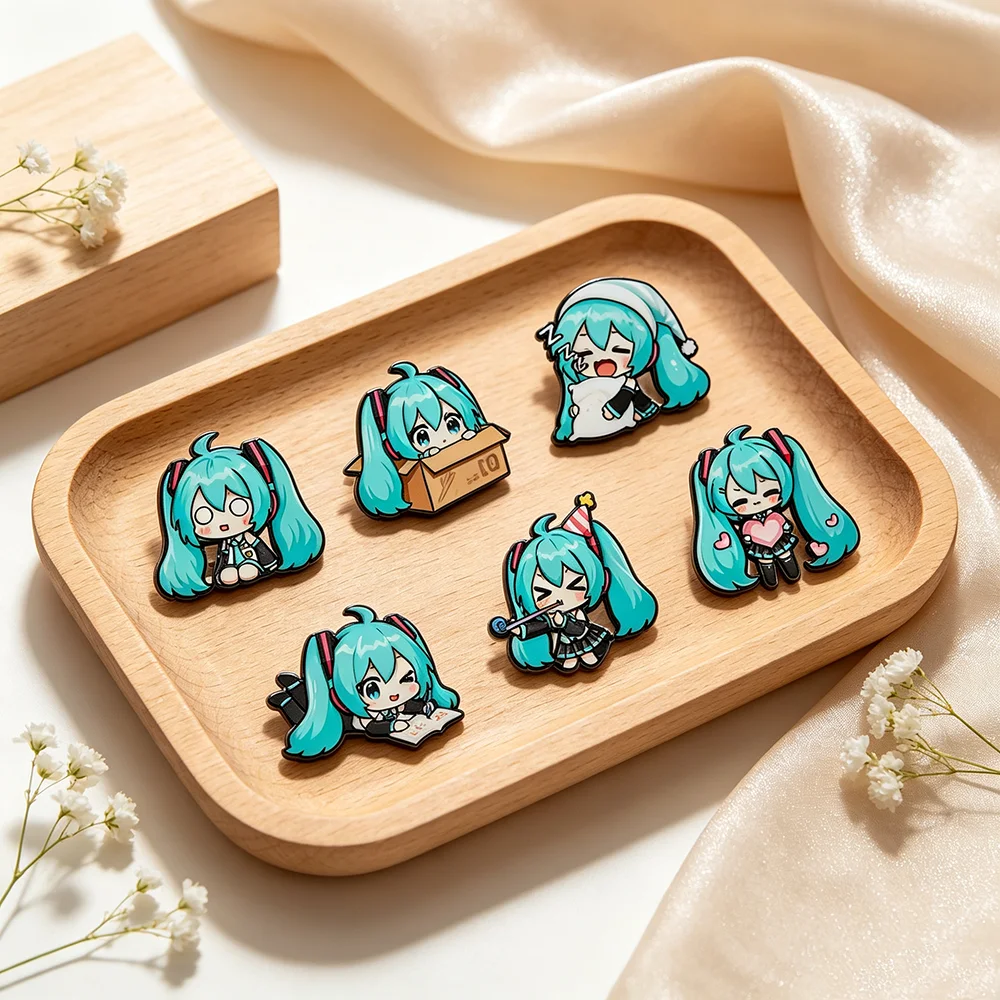 6pcs Cute Q Version Character Enamel Pins Set Anime Badges for Backpack Women's Brooches Cosplay Accessories Pretty Girl Theme