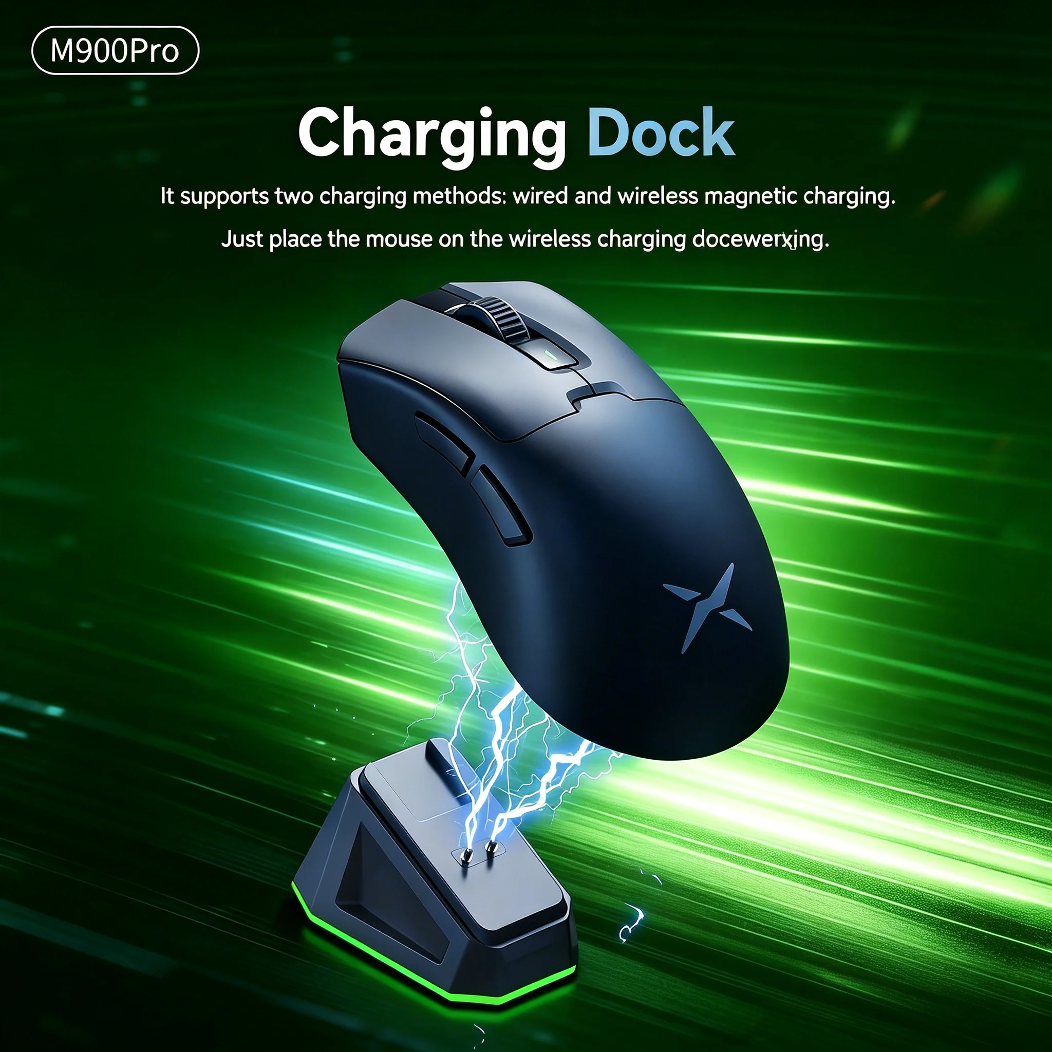 Delux M900PRO Wireless Gaming Mouse Ergonomic 8K Polling Rate PAW3395 63g Magnetic RGB Charging Dock for Right Big Hand PC Gamer