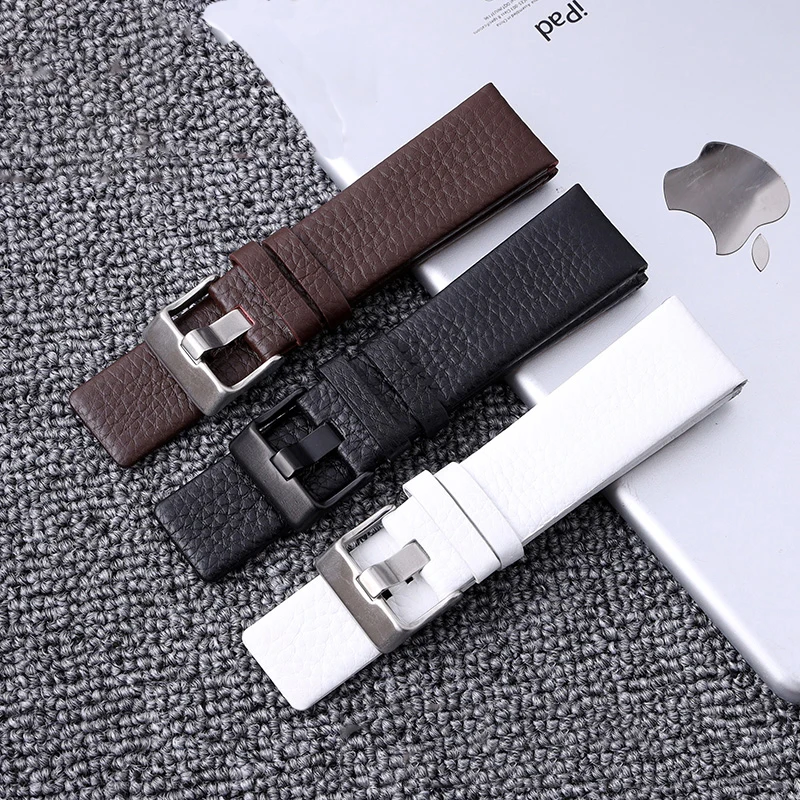 Large Size Genuine Leather Watchband For Diesel DZ7257 Dz7413 4323 7314 7313 7371 Straps 22 24 26 27 28 30mm Black Brown White