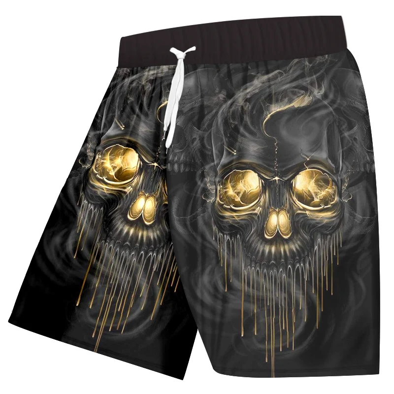 Herren-Badehose mit 3D-Totenkopf-Print, Strandshorts, schnell trocknende Outdoor-Freizeit-Sportshorts, Badebekleidung, modische Herrenshorts – Detail 3