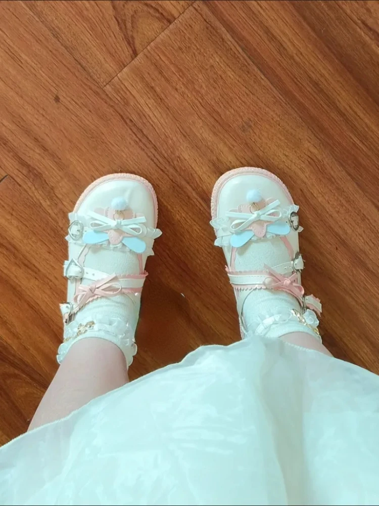 Summer Lolita Sweet Sandals Women Japanese Bow Kawaii Chic Mary Janes Shoes Female Preppy Style Lace-up Round Toe Shoes 2024