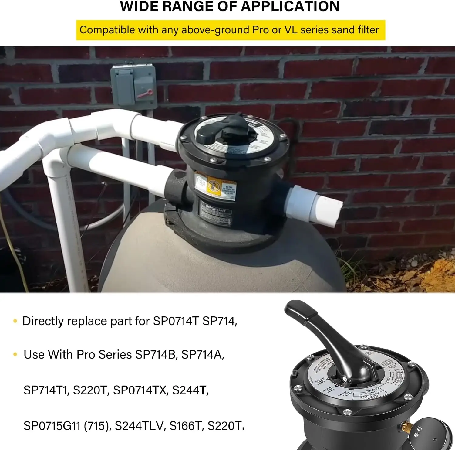 Replace Part for SP0714T VariFlo Top-Mount Multiport Valve Compatible with Hayward Above-Ground Pro- or VL Series Sand Filter